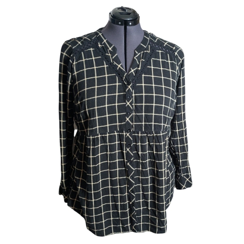 Torrid Size 2 Plaid Babydoll Tunic Dark Academia Grunge Lace Trim Top